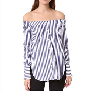 RAG&BONE Kacy Reversible Striped Off Shoulder Poplin Tunic